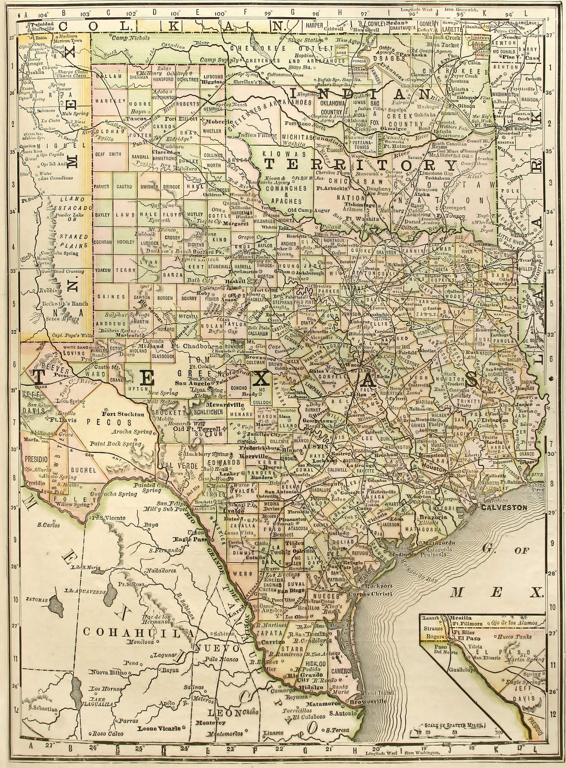 Texas and Oklahoma with Indian Territory 1889